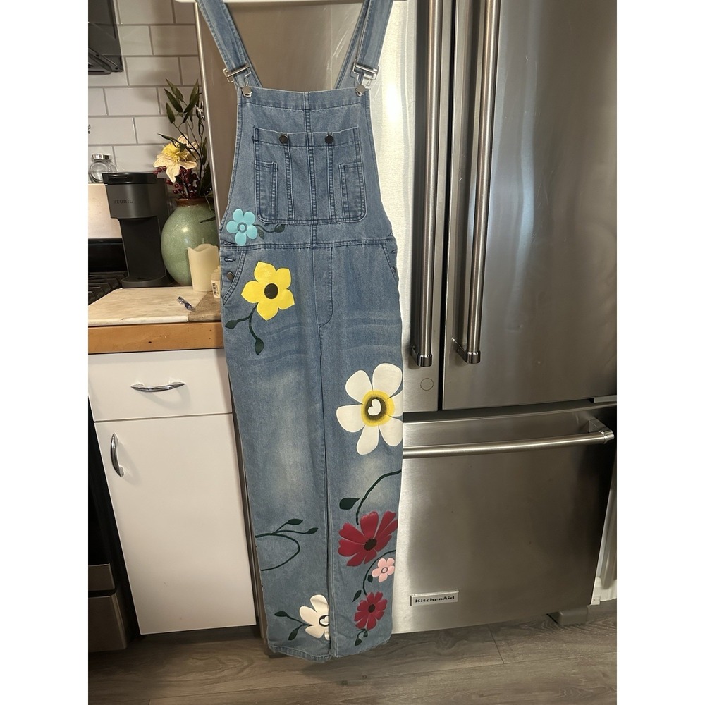 Y2K Hand-Painted Denim Overalls, Graffiti Art 1 Of A Kind Vintage Streetwear SzM